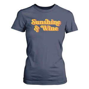 Funny Drinking T Shirt For Women Sunshine & Wine Retro Drinking Summer Vintage 70's TS10 Navy Print Your Wear