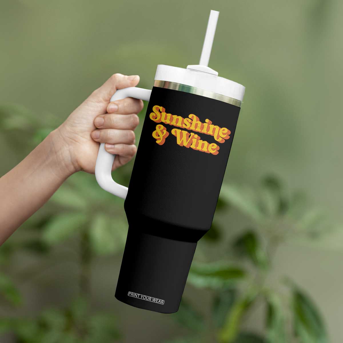 Funny Drinking Tumbler With Handle Sunshine & Wine Retro Drinking Summer Vintage 70's TS10 Print Your Wear