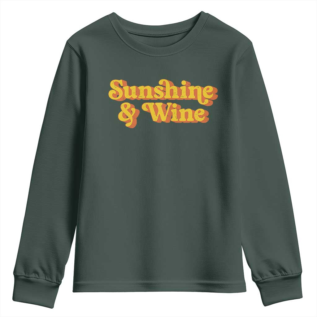 Funny Drinking Youth Sweatshirt Sunshine & Wine Retro Drinking Summer Vintage 70's TS10 Dark Forest Green Print Your Wear