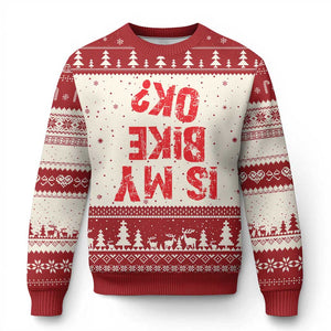 Is My Bike OK? Funny Motorcycle Dirt Bike Biker Ugly Christmas Sweater Funny Mountain Biking Biker Cycling TS10 Beige Red Print Your Wear