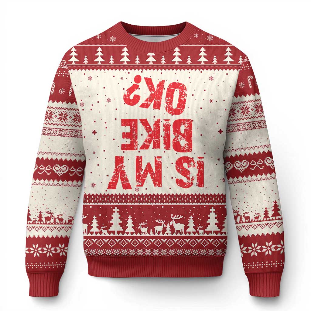 Is My Bike OK? Funny Motorcycle Dirt Bike Biker Ugly Christmas Sweater Funny Mountain Biking Biker Cycling TS10 Beige Red Print Your Wear