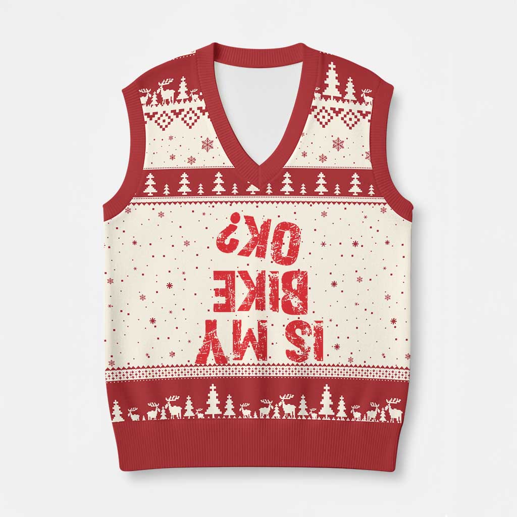 Is My Bike OK? Funny Motorcycle Dirt Bike Biker V-Neck Knit Sweater Vest Funny Mountain Biking Biker Cycling TS10 Beige Red Print Your Wear