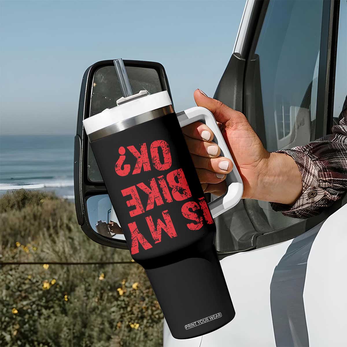 Is My Bike OK? Funny Motorcycle Dirt Bike Biker Tumbler With Handle Funny Mountain Biking Biker Cycling TS10 Print Your Wear