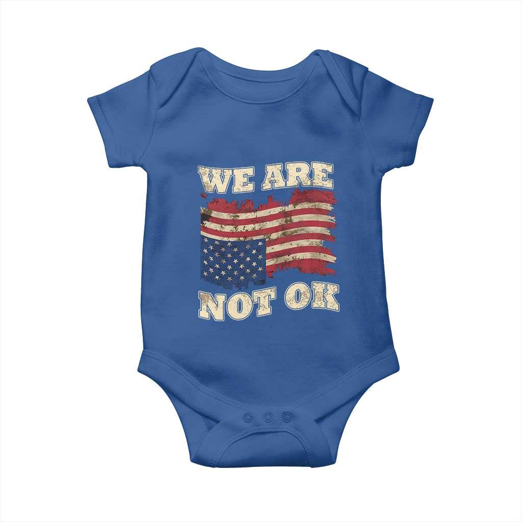 We Are Not Ok Baby Onesie Upside down American USA Flag TS10 Royal Blue Print Your Wear