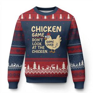 Funny Chicken Game Dont Look At The Chicken Ugly Christmas Sweater TS10 Navy Red Print Your Wear