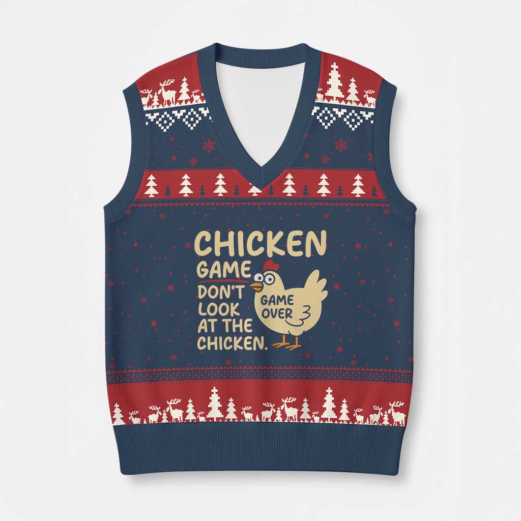 Funny Chicken Game Dont Look At The Chicken V-Neck Knit Sweater Vest TS10 Navy Red Print Your Wear