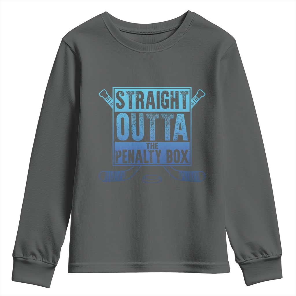 Ice Hockey Player Gifts Youth Sweatshirt Straight Outta The Penalty Box TS10 Dark Heather Print Your Wear