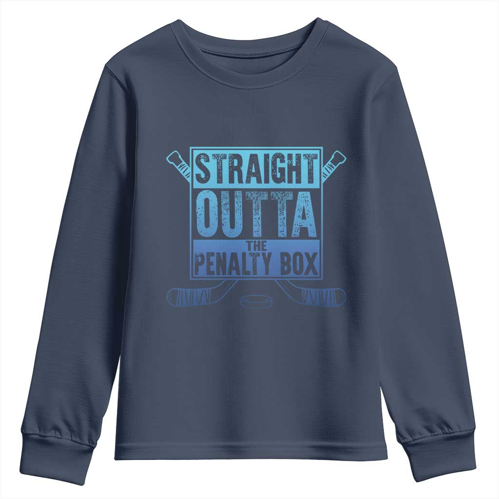 Ice Hockey Player Gifts Youth Sweatshirt Straight Outta The Penalty Box TS10 Navy Print Your Wear