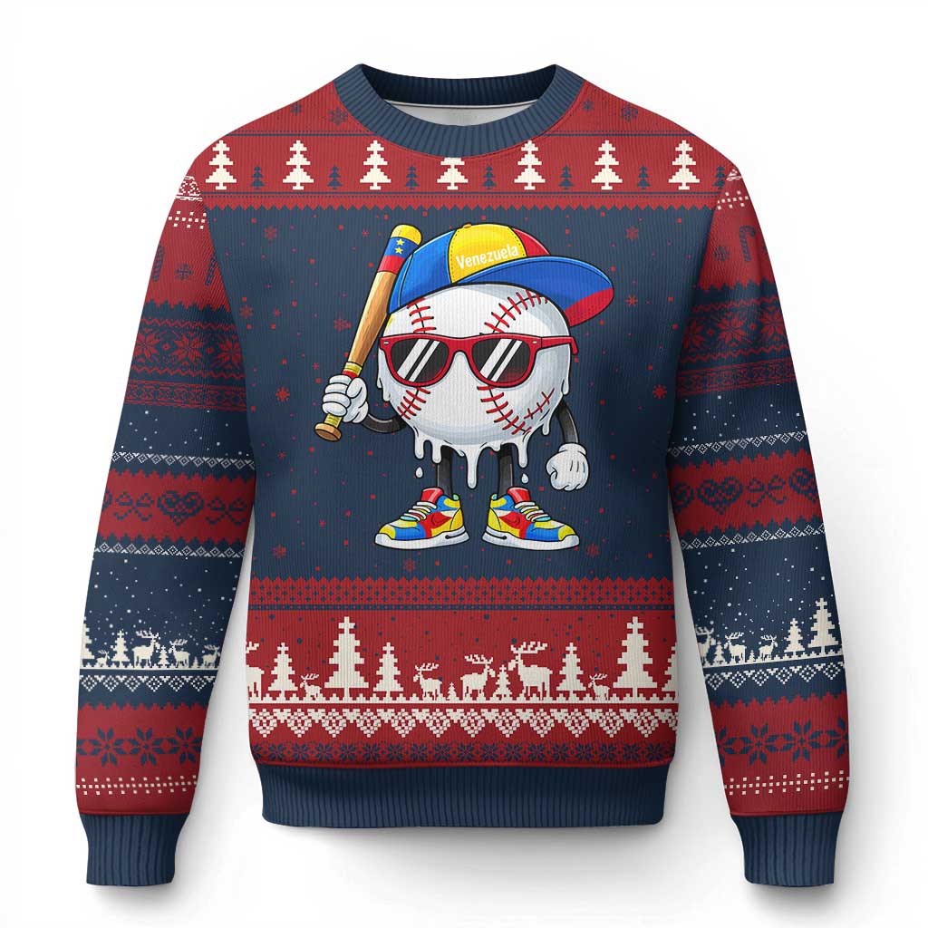 Venezuela Baseball Ugly Christmas Sweater Venezuelan Pride Baseball Life Style Youth Drip Baseball Boys Kid TS10 Navy Red Print Your Wear