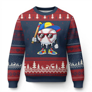 Venezuela Baseball Ugly Christmas Sweater Venezuelan Pride Baseball Life Style Youth Drip Baseball Boys Kid TS10 Navy Red Print Your Wear