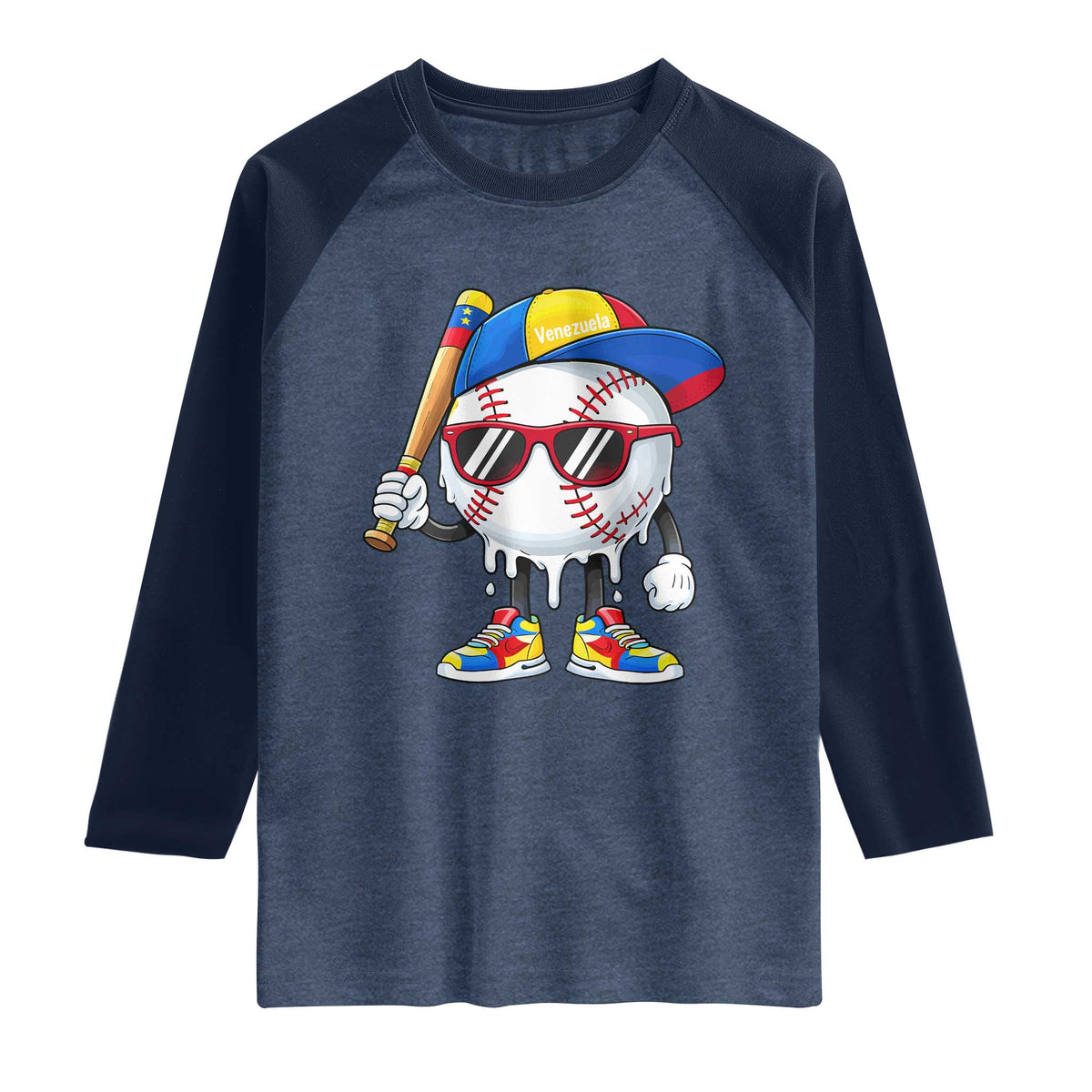 Venezuela Baseball Raglan Shirt Venezuelan Pride Baseball Life Style Youth Drip Baseball Boys Kid TS10 Heather Denim Navy Print Your Wear