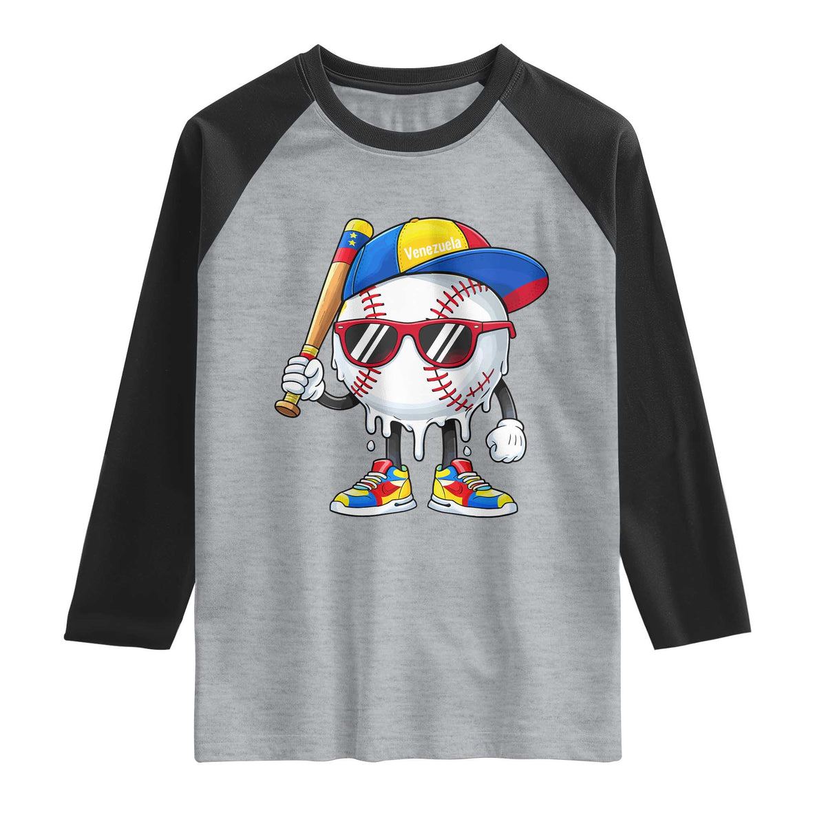 Venezuela Baseball Raglan Shirt Venezuelan Pride Baseball Life Style Youth Drip Baseball Boys Kid TS10 Heather Gray Black Print Your Wear