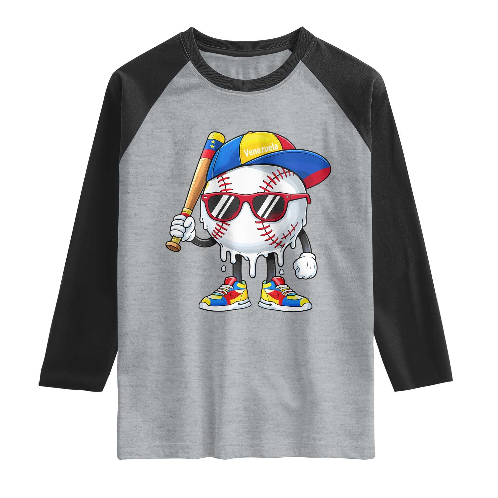 Venezuela Baseball Raglan Shirt Venezuelan Pride Baseball Life Style Youth Drip Baseball Boys Kid TS10 Heather Gray Black Print Your Wear