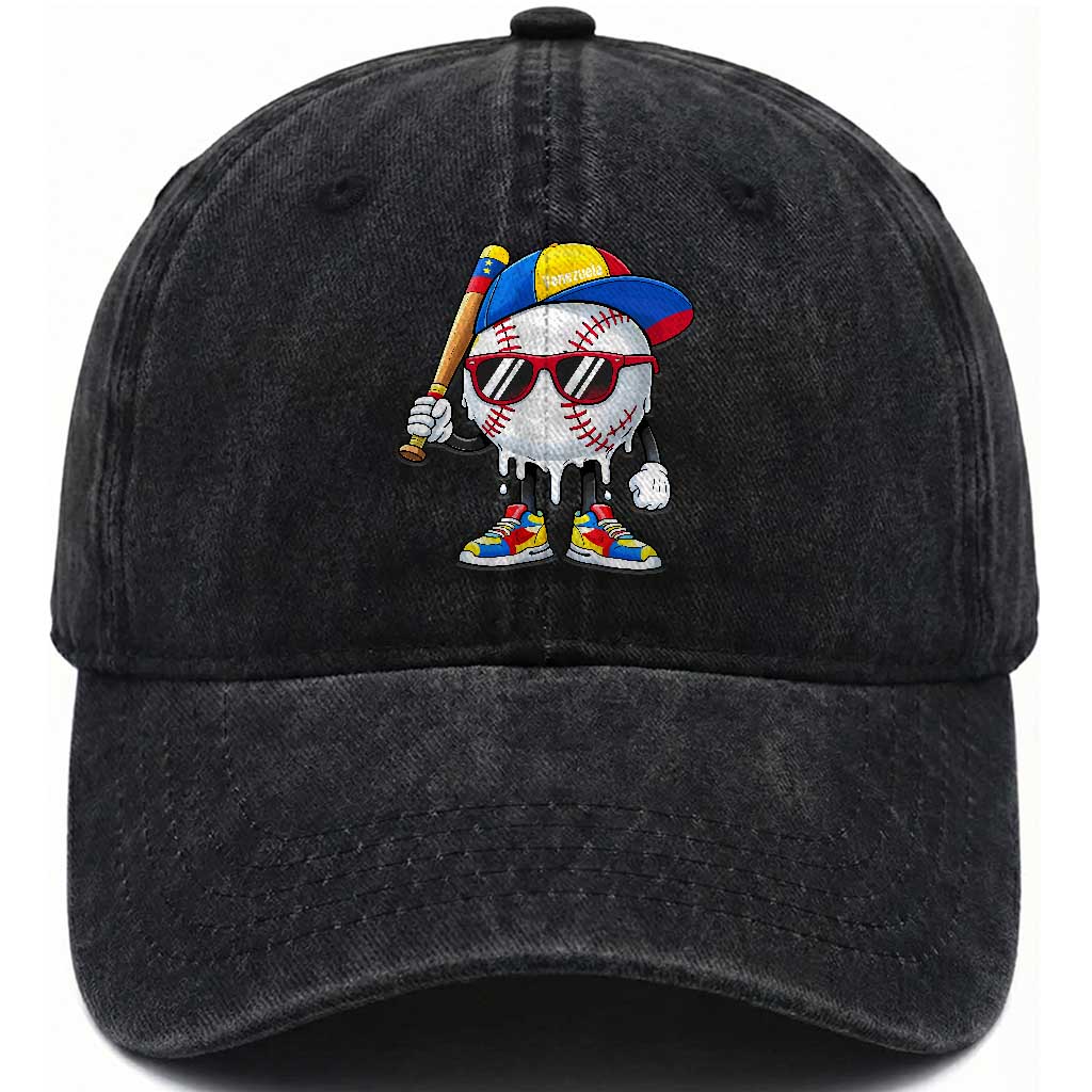 Venezuela Baseball Washed Cotton Baseball Cap Venezuelan Pride Baseball Life Style Youth Drip Baseball Boys Kid TS10 Washed Cap Universal Fit Black Print Your Wear