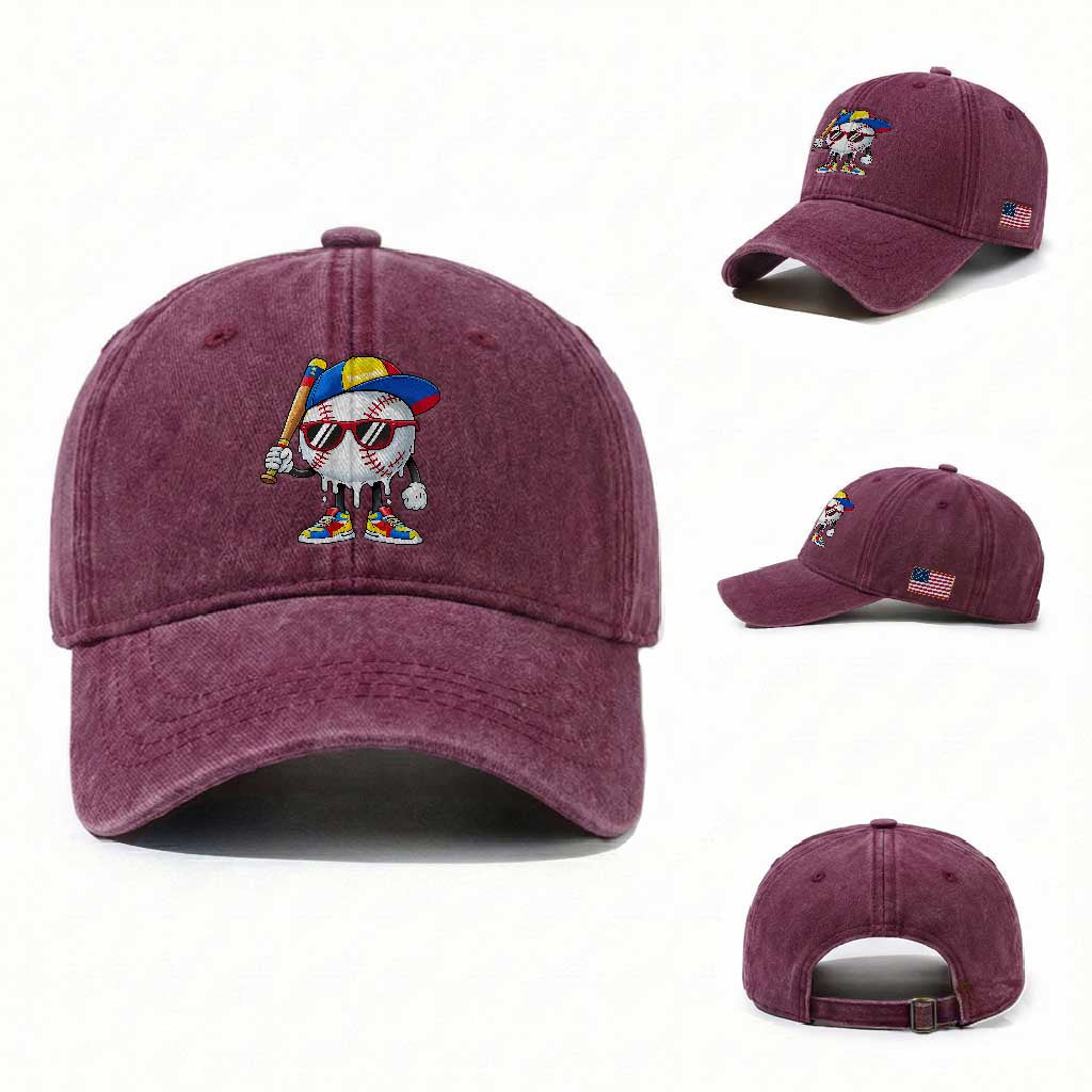 Venezuela Baseball Washed Cotton Baseball Cap Venezuelan Pride Baseball Life Style Youth Drip Baseball Boys Kid TS10 Washed Cap Universal Fit Burgundy Print Your Wear