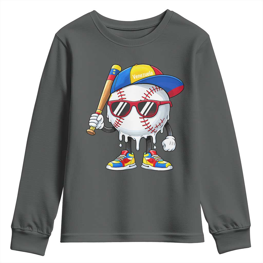 Venezuela Baseball Youth Sweatshirt Venezuelan Pride Baseball Life Style Youth Drip Baseball Boys Kid TS10 Dark Heather Print Your Wear