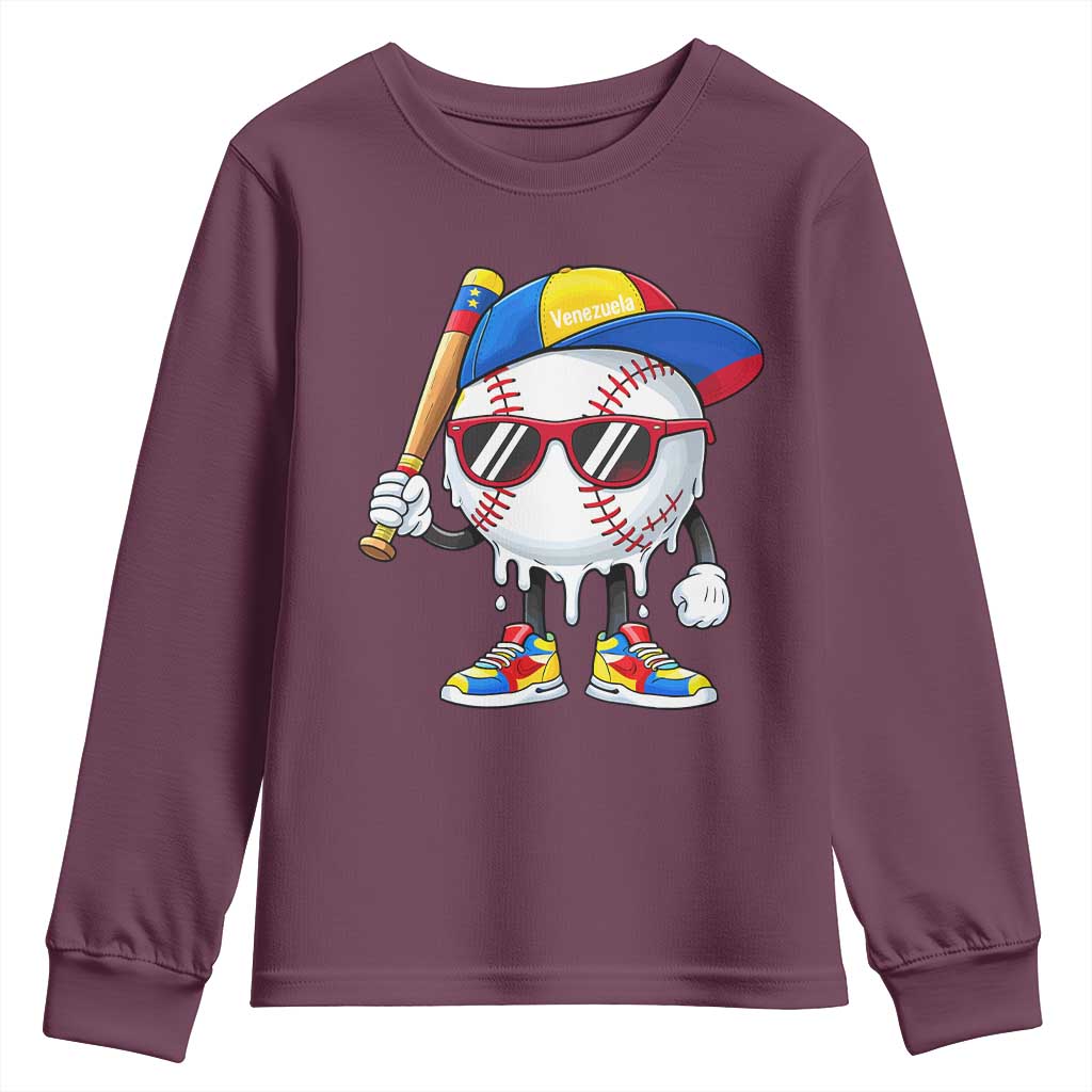 Venezuela Baseball Youth Sweatshirt Venezuelan Pride Baseball Life Style Youth Drip Baseball Boys Kid TS10 Maroon Print Your Wear
