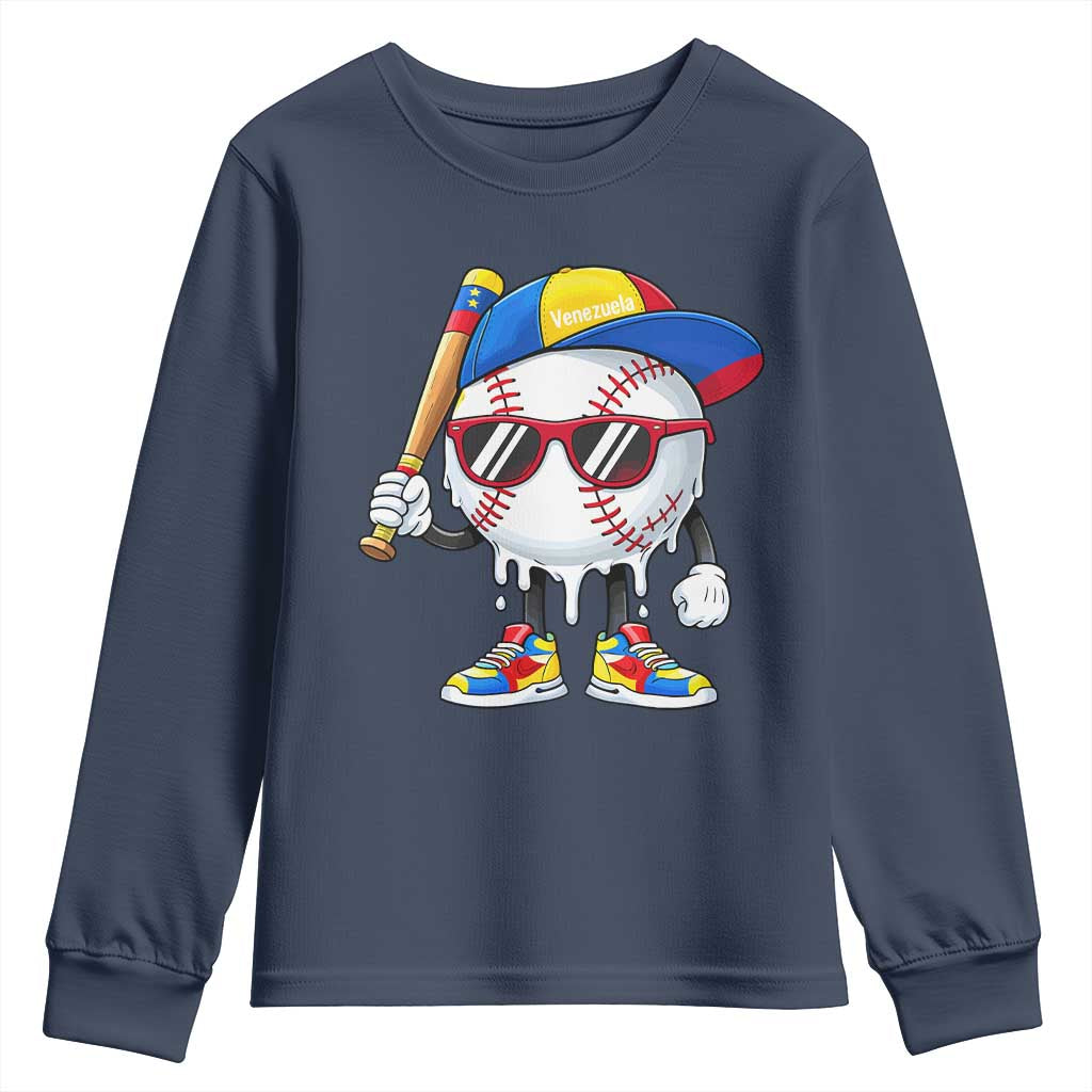 Venezuela Baseball Youth Sweatshirt Venezuelan Pride Baseball Life Style Youth Drip Baseball Boys Kid TS10 Navy Print Your Wear