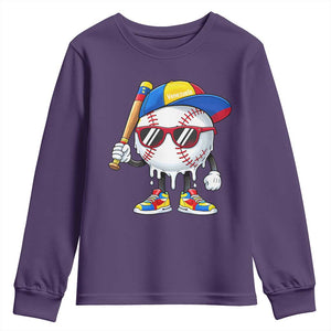 Venezuela Baseball Youth Sweatshirt Venezuelan Pride Baseball Life Style Youth Drip Baseball Boys Kid TS10 Purple Print Your Wear