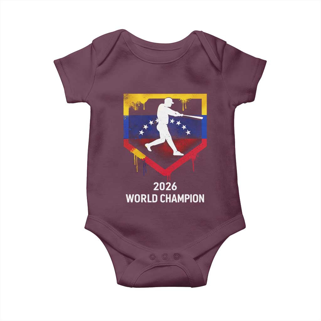 Venezuela Baseball 2026 Baby Onesie Venezuelan Flag Baseball Fan Gift TS10 Maroon Print Your Wear