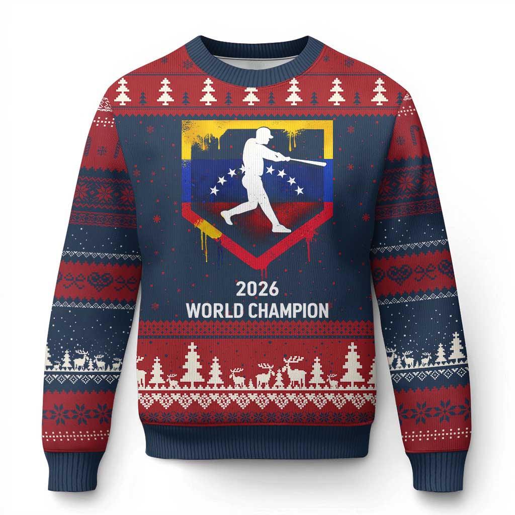 Venezuela Baseball 2026 Ugly Christmas Sweater Venezuelan Flag Baseball Fan Gift TS10 Navy Red Print Your Wear