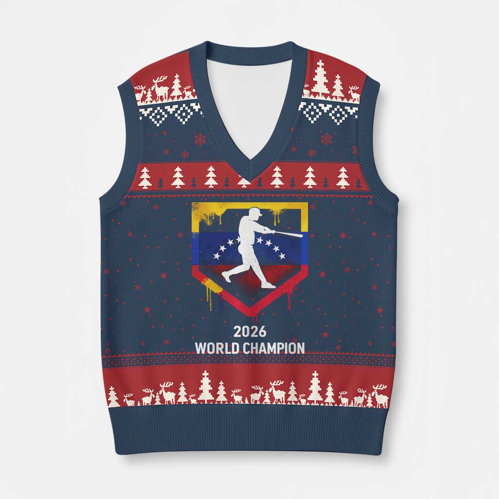 Venezuela Baseball 2026 V-Neck Knit Sweater Vest Venezuelan Flag Baseball Fan Gift TS10 Navy Red Print Your Wear