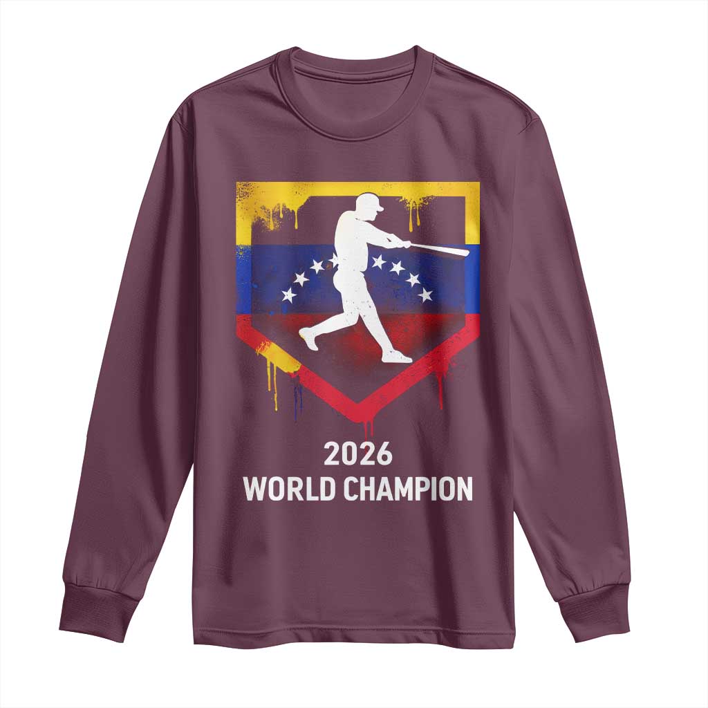Venezuela Baseball 2026 Long Sleeve Shirt Venezuelan Flag Baseball Fan Gift TS10 Maroon Print Your Wear