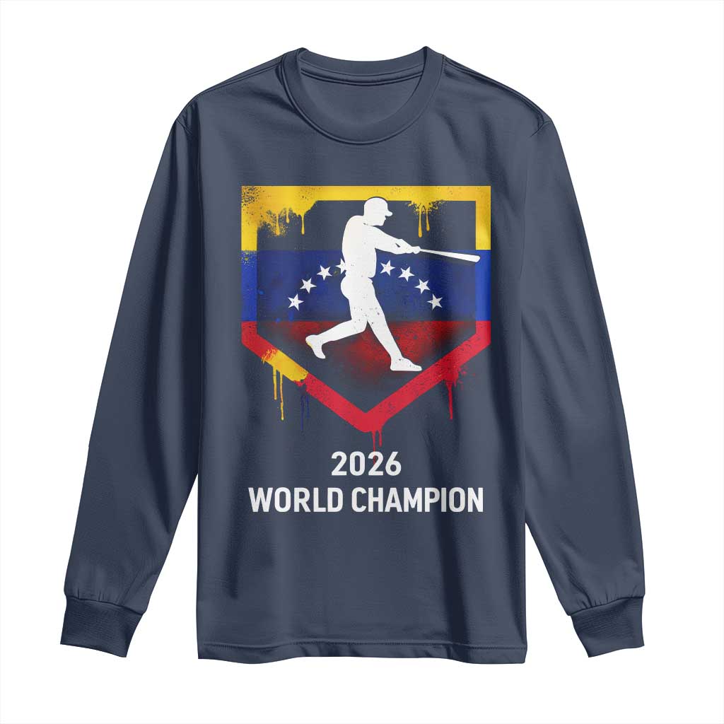 Venezuela Baseball 2026 Long Sleeve Shirt Venezuelan Flag Baseball Fan Gift TS10 Navy Print Your Wear