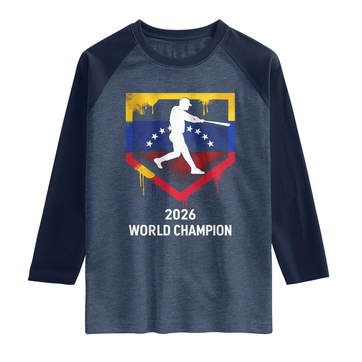 Venezuela Baseball 2026 Raglan Shirt Venezuelan Flag Baseball Fan Gift TS10 Heather Denim Navy Print Your Wear