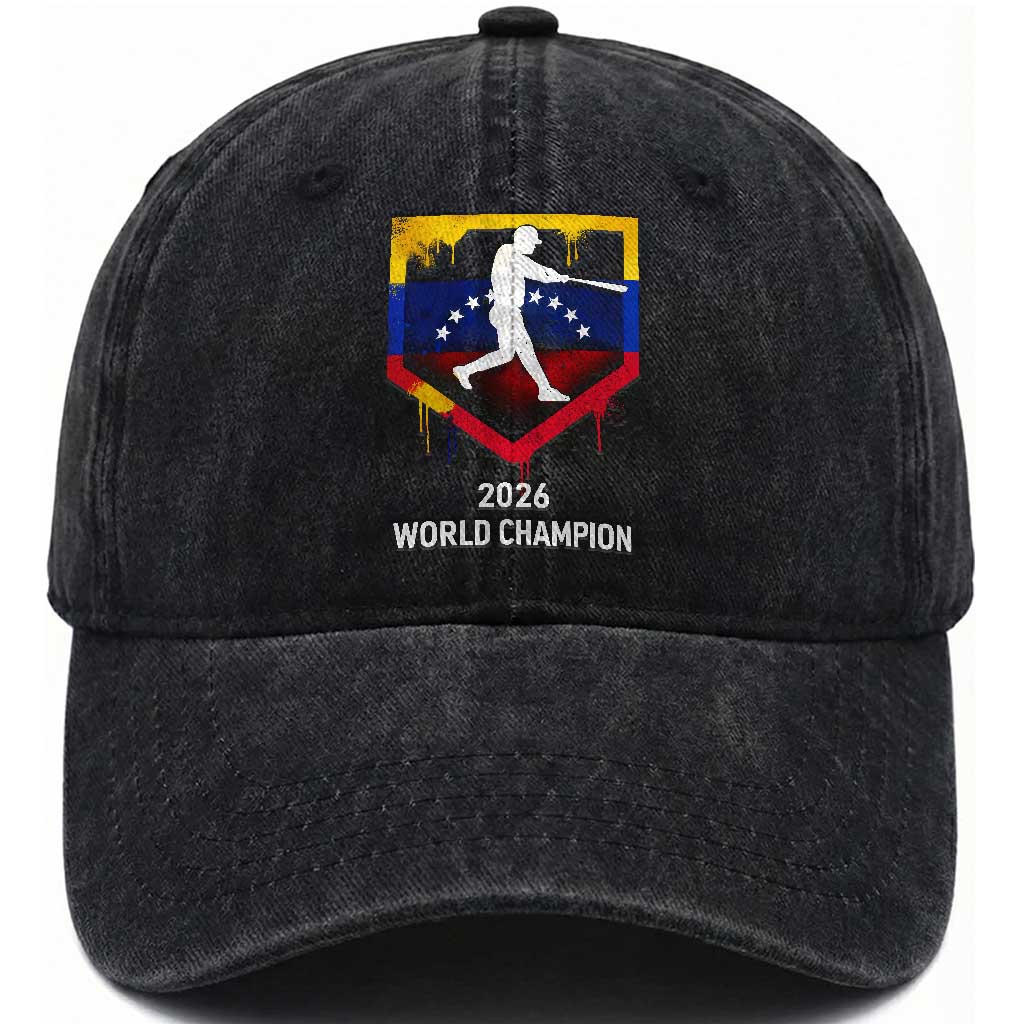 Venezuela Baseball 2026 Washed Cotton Baseball Cap Venezuelan Flag Baseball Fan Gift TS10 Washed Cap Universal Fit Black Print Your Wear