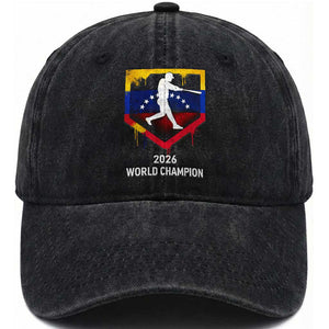 Venezuela Baseball 2026 Washed Cotton Baseball Cap Venezuelan Flag Baseball Fan Gift TS10 Washed Cap Universal Fit Black Print Your Wear