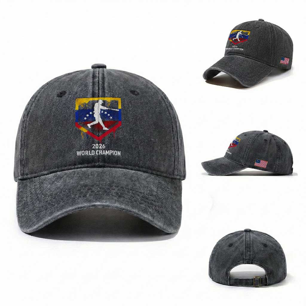 Venezuela Baseball 2026 Washed Cotton Baseball Cap Venezuelan Flag Baseball Fan Gift TS10 Washed Cap Universal Fit Dark Gray Print Your Wear