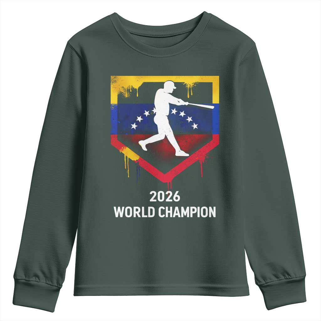 Venezuela Baseball 2026 Youth Sweatshirt Venezuelan Flag Baseball Fan Gift TS10 Dark Forest Green Print Your Wear