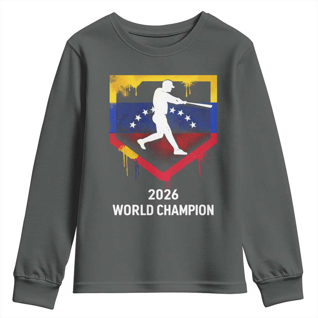 Venezuela Baseball 2026 Youth Sweatshirt Venezuelan Flag Baseball Fan Gift TS10 Dark Heather Print Your Wear