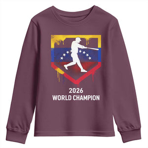 Venezuela Baseball 2026 Youth Sweatshirt Venezuelan Flag Baseball Fan Gift TS10 Maroon Print Your Wear
