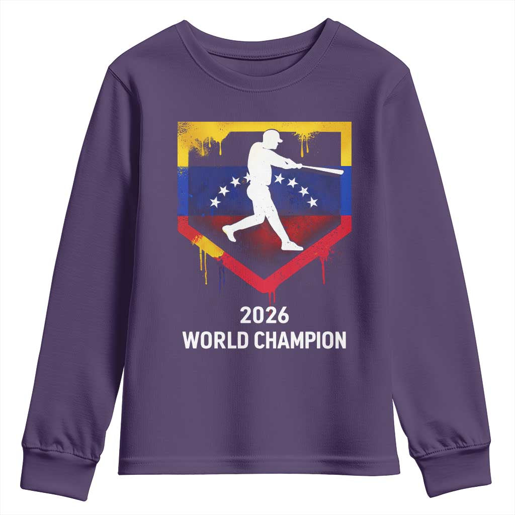 Venezuela Baseball 2026 Youth Sweatshirt Venezuelan Flag Baseball Fan Gift TS10 Purple Print Your Wear