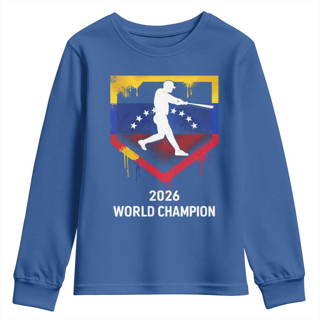 Venezuela Baseball 2026 Youth Sweatshirt Venezuelan Flag Baseball Fan Gift TS10 Royal Blue Print Your Wear