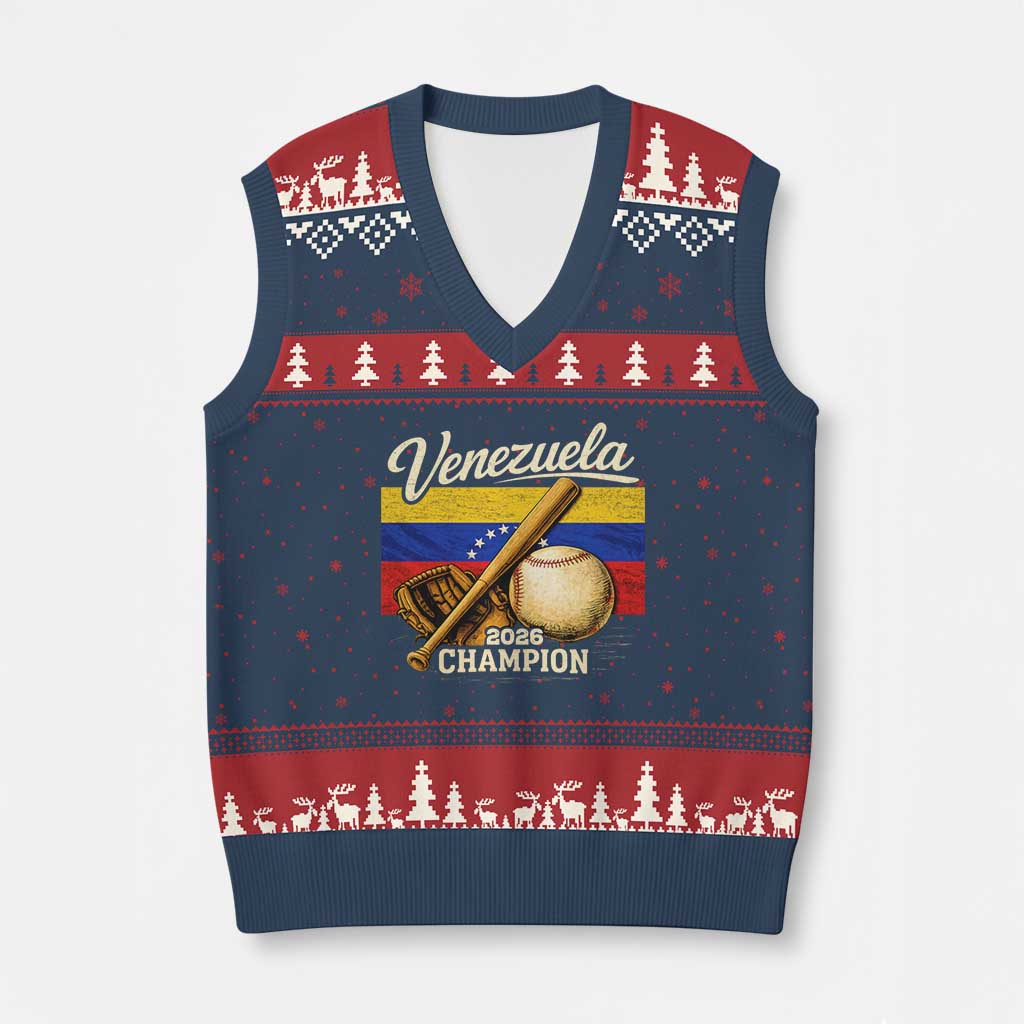 Venezuela Baseball 2026 V-Neck Knit Sweater Vest Champions Vintage Venezuelan Flag Baseball Fan Gift TS10 Navy Red Print Your Wear
