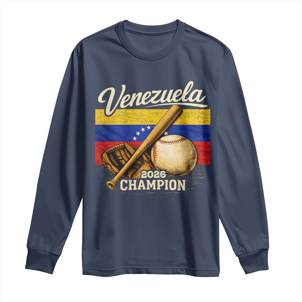 Venezuela Baseball 2026 Long Sleeve Shirt Champions Vintage Venezuelan Flag Baseball Fan Gift TS10 Navy Print Your Wear