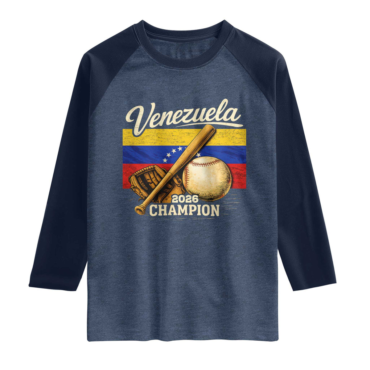 Venezuela Baseball 2026 Raglan Shirt Champions Vintage Venezuelan Flag Baseball Fan Gift TS10 Heather Denim Navy Print Your Wear