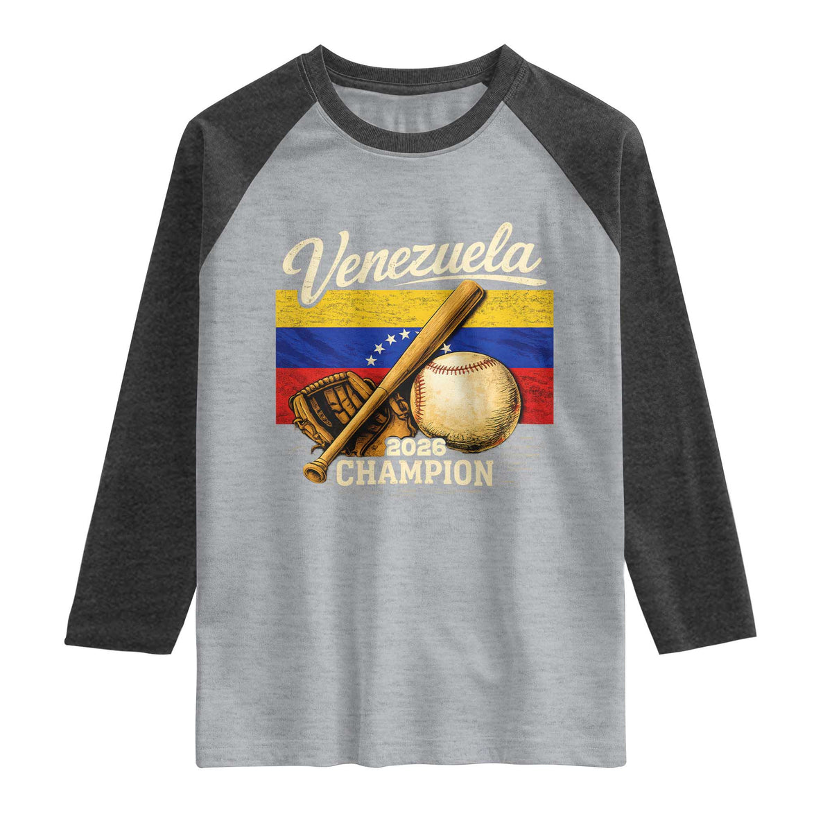 Venezuela Baseball 2026 Raglan Shirt Champions Vintage Venezuelan Flag Baseball Fan Gift TS10 Heather Gray Heather Charcoal Print Your Wear