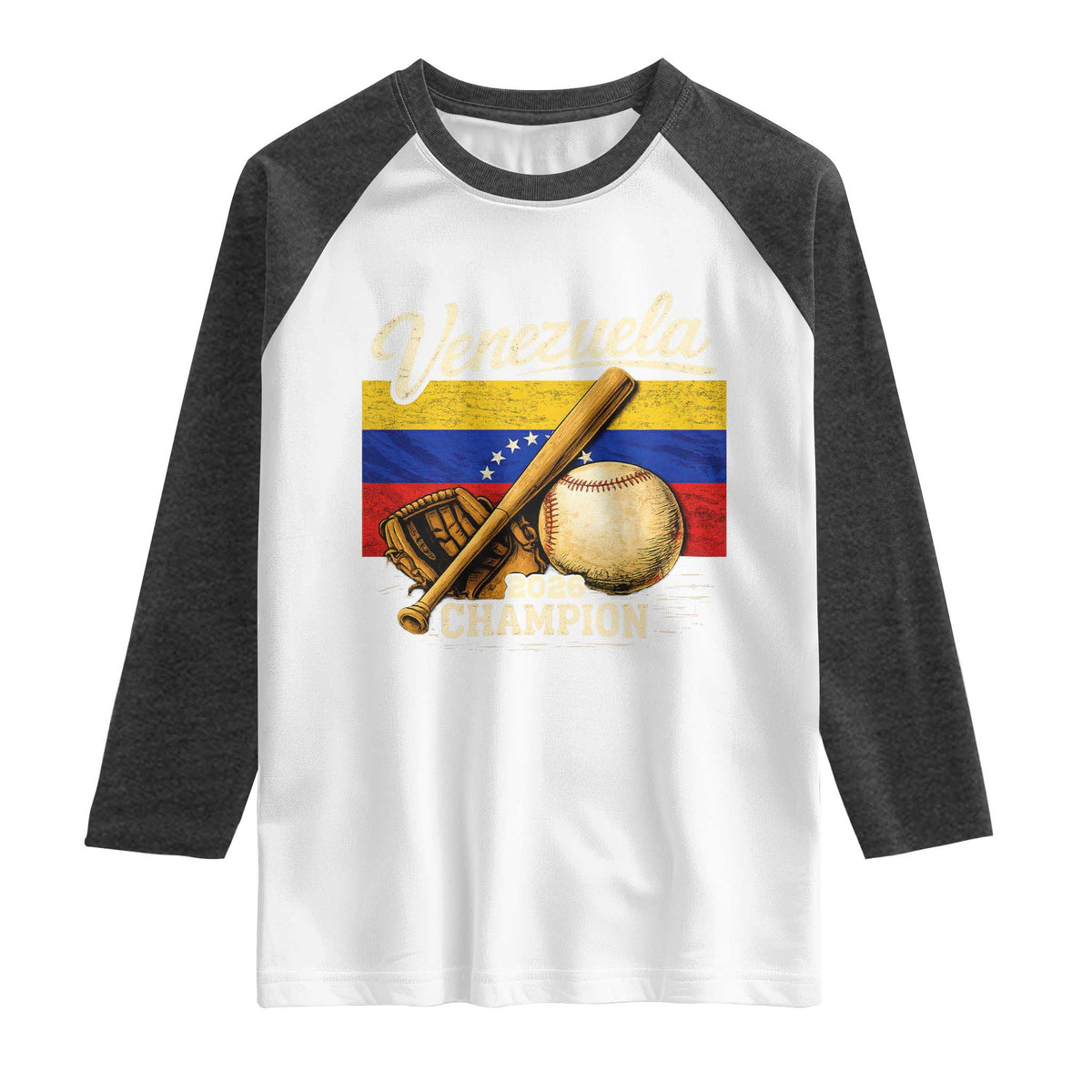 Venezuela Baseball 2026 Raglan Shirt Champions Vintage Venezuelan Flag Baseball Fan Gift TS10 White Heather Charcoal Print Your Wear