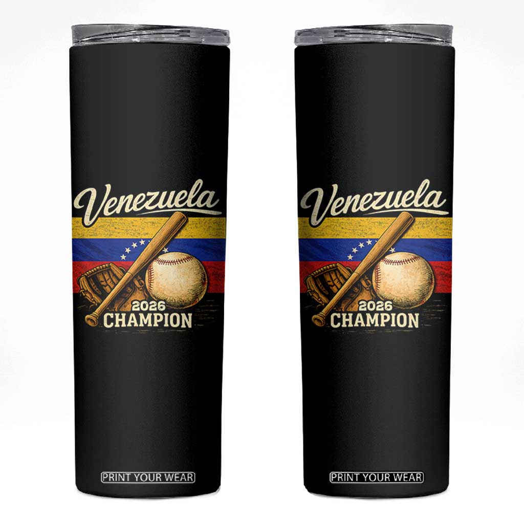 Venezuela Baseball 2026 Skinny Tumbler Champions Vintage Venezuelan Flag Baseball Fan Gift TS10 Black Print Your Wear