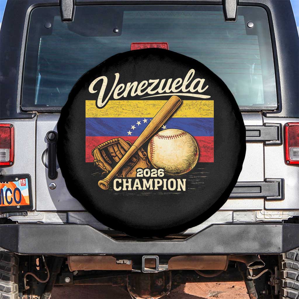 Venezuela Baseball 2026 Spare Tire Cover Champions Vintage Venezuelan Flag Baseball Fan Gift TS10 No hole Black Print Your Wear