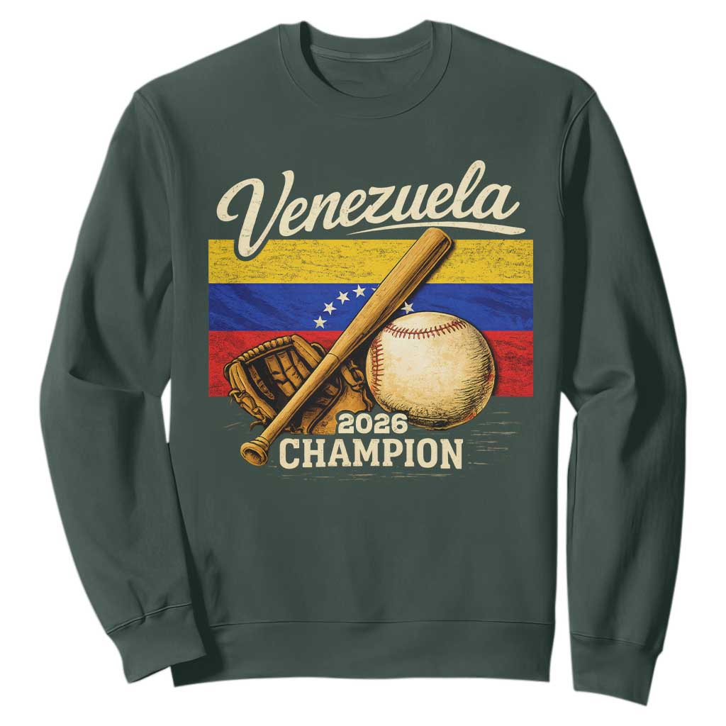 Venezuela Baseball 2026 Sweatshirt Champions Vintage Venezuelan Flag Baseball Fan Gift TS10 Dark Forest Green Print Your Wear