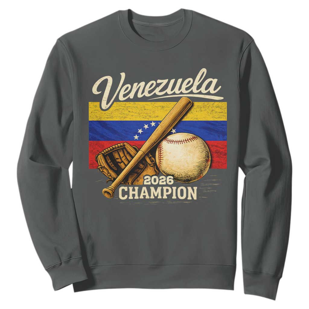 Venezuela Baseball 2026 Sweatshirt Champions Vintage Venezuelan Flag Baseball Fan Gift TS10 Dark Heather Print Your Wear