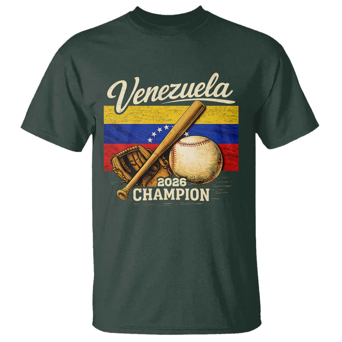 Venezuela Baseball 2026 T Shirt Champions Vintage Venezuelan Flag Baseball Fan Gift TS10 Dark Forest Green Print Your Wear