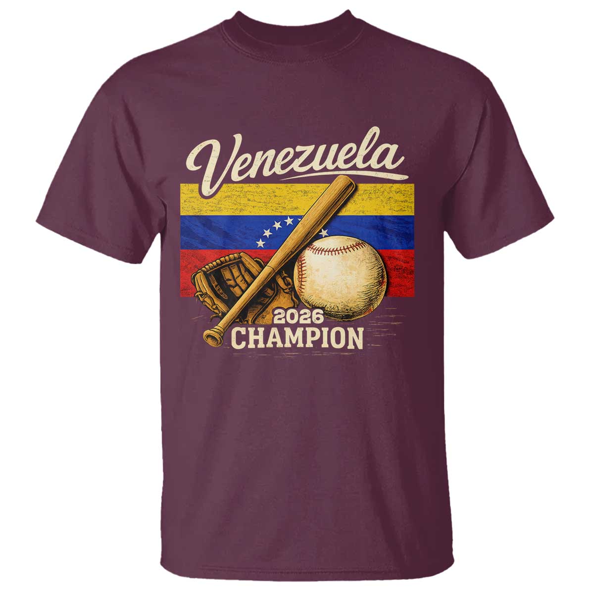 Venezuela Baseball 2026 T Shirt Champions Vintage Venezuelan Flag Baseball Fan Gift TS10 Maroon Print Your Wear