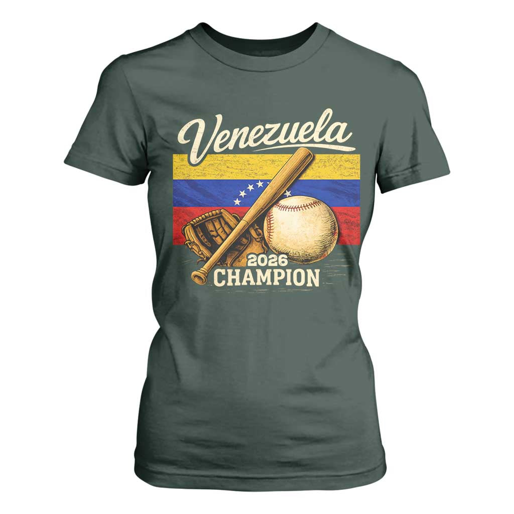 Venezuela Baseball 2026 T Shirt For Women Champions Vintage Venezuelan Flag Baseball Fan Gift TS10 Dark Forest Green Print Your Wear