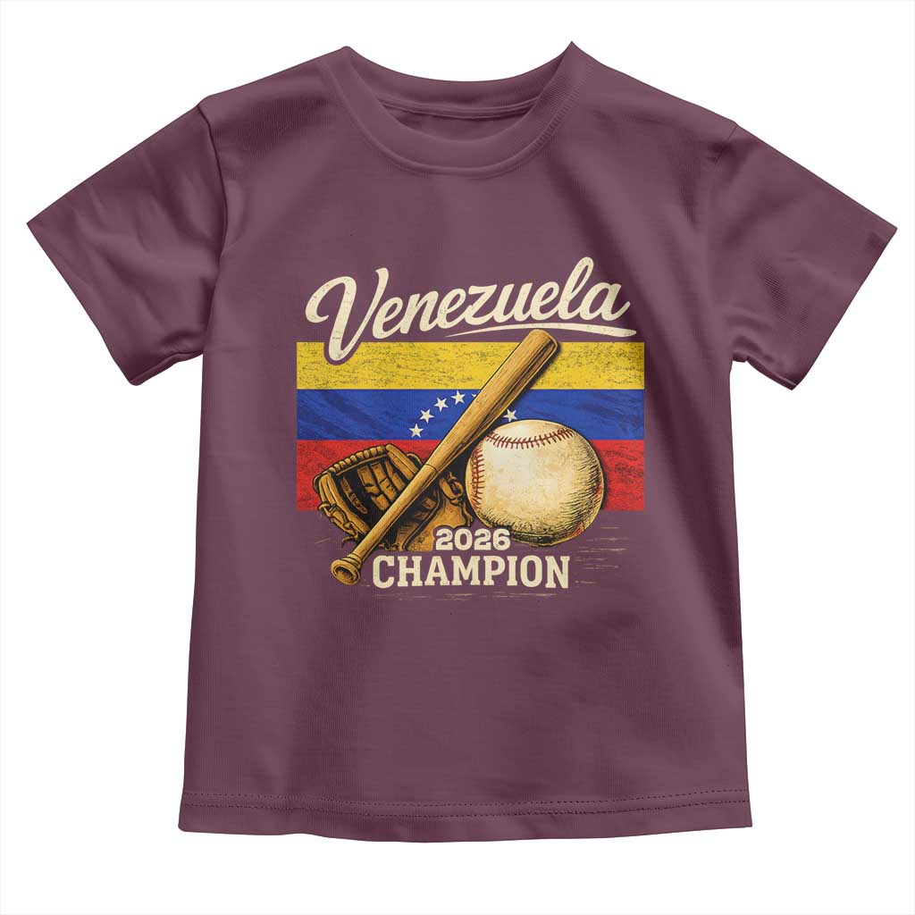 Venezuela Baseball 2026 Toddler T Shirt Champions Vintage Venezuelan Flag Baseball Fan Gift TS10 Maroon Print Your Wear
